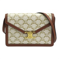 米白/棕色 Triomphe 帆布 牛皮 Maillon 肩背包【CELINE 賽琳】