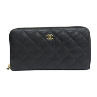 黑色 荔枝紋牛皮 拉鍊長夾【CHANEL 香奈兒】 A50097