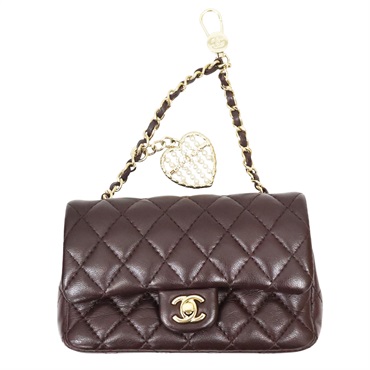 深棕色 菱格紋 羊皮 愛心 迷你包 掛飾 吊飾【CHANEL 香奈兒】 AP4760