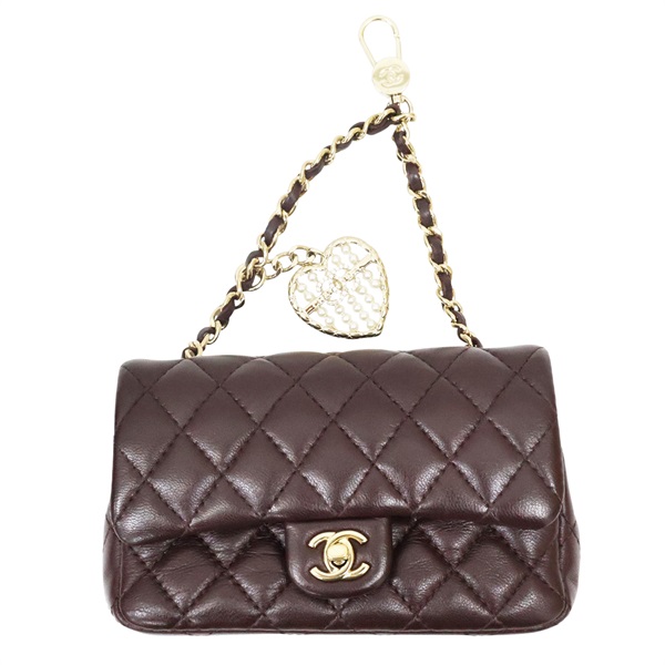 深棕色 菱格紋 羊皮 愛心 迷你包 掛飾 吊飾【CHANEL 香奈兒】 AP4760