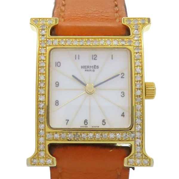 白色錶盤 金色不鏽鋼 Heure H 腕錶 後加鑽【HERMES 愛馬仕】 HH1.201
