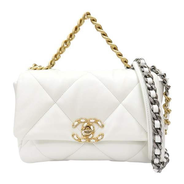 白色 羊皮 CHANEL 19口蓋包 兩用包【CHANEL 香奈兒】 AS1160