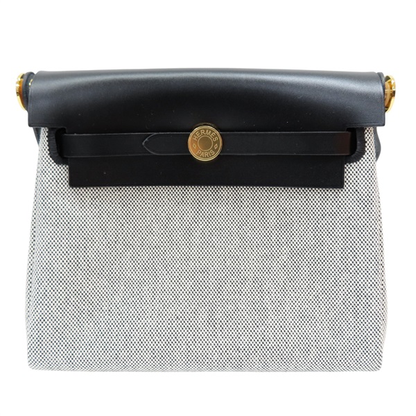 黑色牛皮 灰色帆布 Herbag Zip 20 Mini 肩背包 K刻 金扣【HERMES 愛馬仕】 H085414CCAF