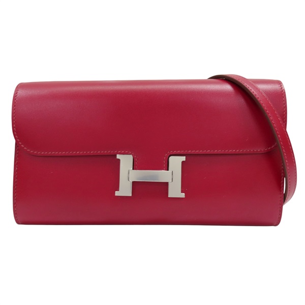 寶石紅 Veau Tadelakt牛皮 Constance To Go Wallet 肩背包 W釦 銀扣【HERMES 愛馬仕】 H082642CK