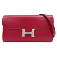 寶石紅 Veau Tadelakt牛皮 Constance To Go Wallet 肩背包 W釦 銀扣【HERMES 愛馬仕】 H082642CK