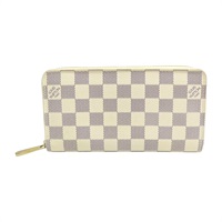米色 棋盤格帆布 Small Item 拉鍊長夾 溢膠【LOUIS VUITTON LV 路易威登】 N60019