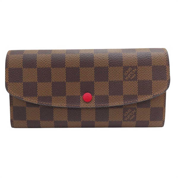 棕色 棋盤格帆布 Emilie 扣式長夾【LOUIS VUITTON LV 路易威登】 N63544