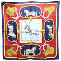 藍色 Grand Apparat 絲綢 絲巾 90x90【HERMES 愛馬仕】