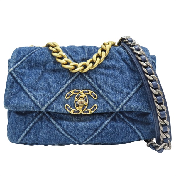 19 口蓋包 藍色 單寧布 鍊帶 肩背包【CHANEL 香奈兒】 AS1160