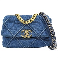 19 口蓋包 藍色 單寧布 鍊帶 肩背包【CHANEL 香奈兒】 AS1160