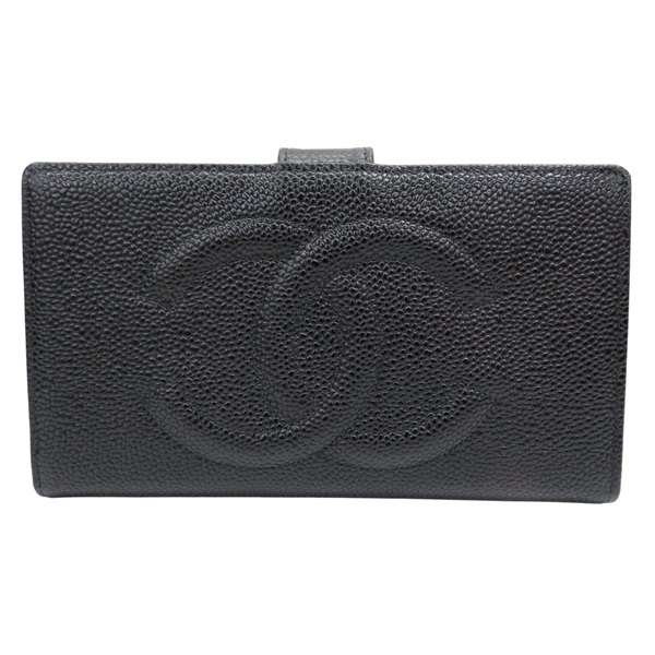 黑色 荔枝牛皮 Timeless CC 扣式長夾【CHANEL 香奈兒】 A13498