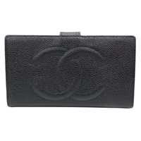 黑色 荔枝牛皮 Timeless CC 扣式長夾【CHANEL 香奈兒】 A13498