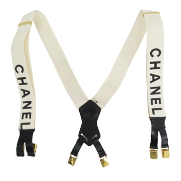 白色 帆布 Logo CC 吊帶【CHANEL 香奈兒】