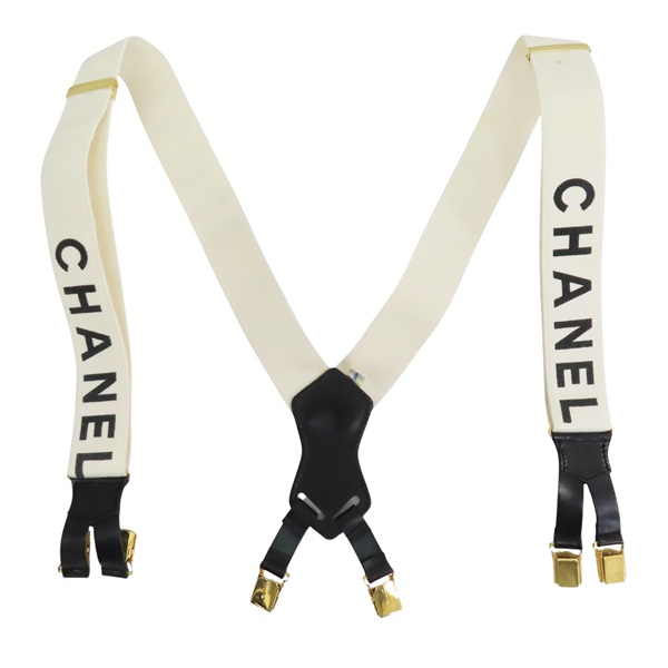 白色 帆布 Logo CC 吊帶【CHANEL 香奈兒】