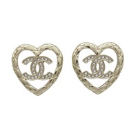銀色金屬 愛心 雙C水晶 耳環【CHANEL 香奈兒】 ABG044
