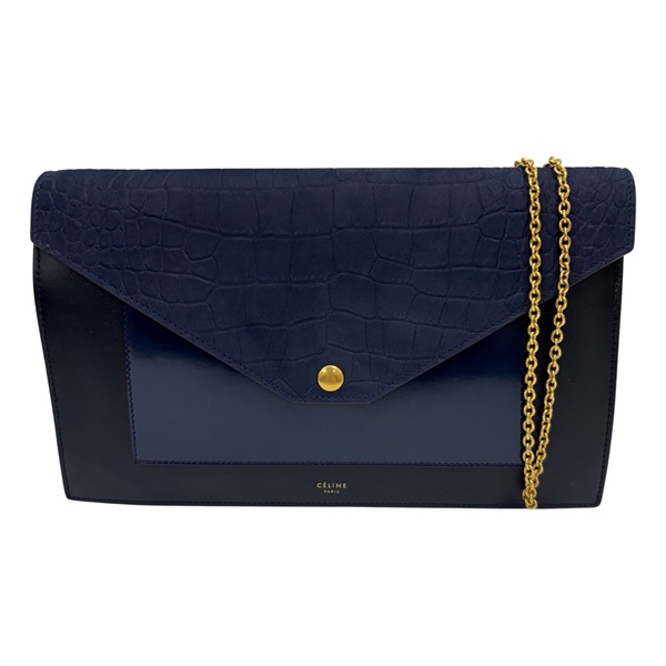 深藍色 牛皮 鱷魚皮 Pocket Envelope 肩背包【CELINE 賽琳】