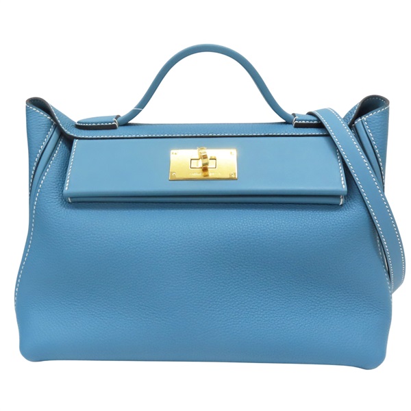 牛仔藍 Togo牛皮 24/24 29 兩用包 W刻 金釦【HERMES 愛馬仕】