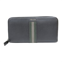 黑色 防刮牛皮 Saffiano Wallet 拉練長夾【PRADA 普拉達】 2ML317
