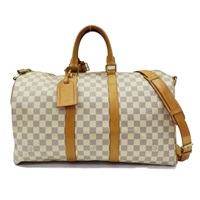 白色 棋盤格帆布 Keepall Bandouliere 45 兩用包【LOUIS VUITTON LV 路易威登】 N48223