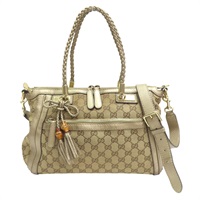 卡其色 緹花帆布 Bella Bamboo Tote 兩用包【GUCCI 古馳】 #282300