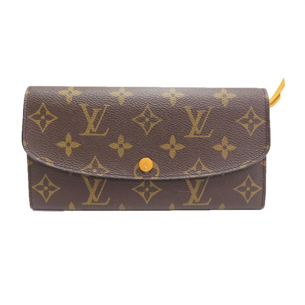棕色 原花帆布 Emilie 扣式長夾【LOUIS VUITTON LV 路易威登】 M60698