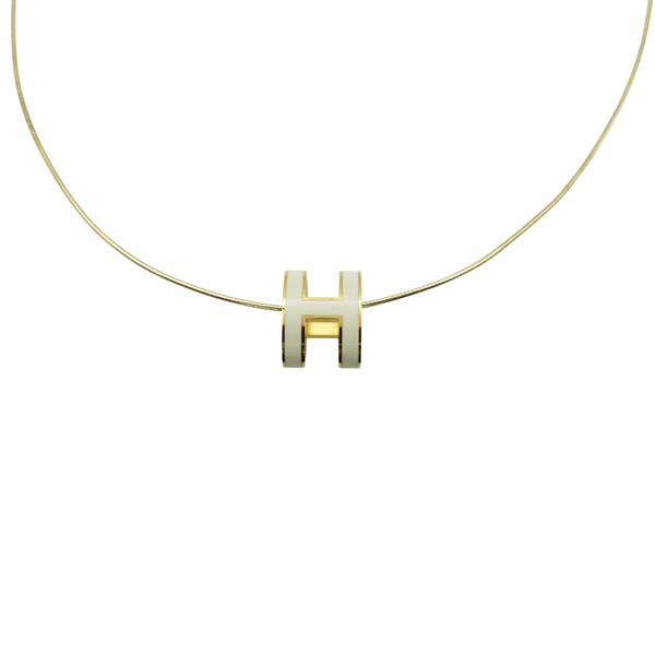 白色琺瑯 金色鍍金 H POP 項鍊【HERMES 愛馬仕】