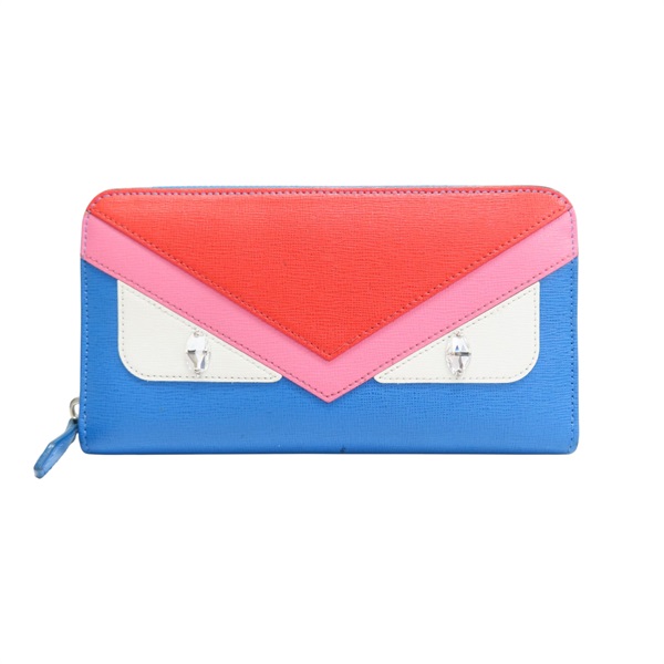 藍色 牛皮 水鑽 拉鍊長夾 8M0299.【FENDI 芬迪】 #8M0299