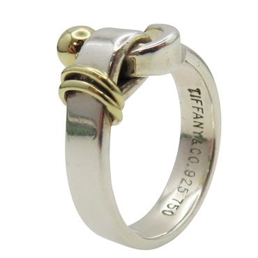 925純銀 18黃K金 Hook & Eye 戒指【Tiffany & Co 蒂芬妮】