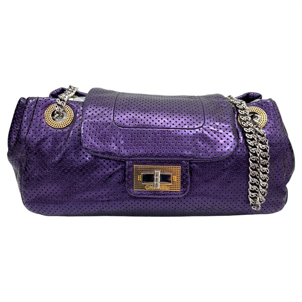 紫色 牛皮 2.55 打孔翻蓋肩背包【CHANEL 香奈兒】