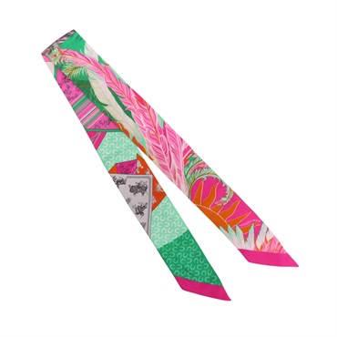 粉/綠色 絲綢 絲巾【HERMES 愛馬仕】 H062861S