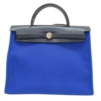 電光藍帆布 棕色牛皮 Herbag Zip 31 肩背包 C刻 (無鎖頭)【HERMES 愛馬仕】