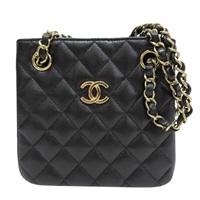 黑色 菱格紋 荔枝紋 牛皮 鏈帶肩背包 (金釦)【CHANEL 香奈兒】 AS3176