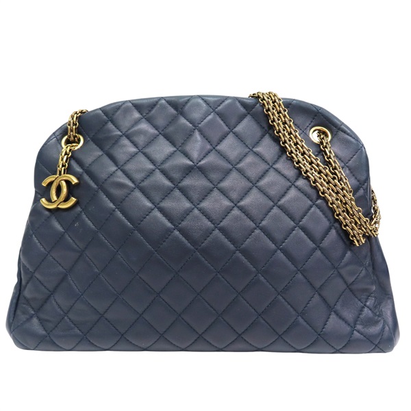 藍色 羊皮 JUST MADEMOISELLE 保齡球包 肩背包 金釦【CHANEL 香奈兒】 A50558