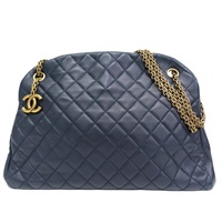 藍色 羊皮 JUST MADEMOISELLE 保齡球包 肩背包 金釦【CHANEL 香奈兒】 A50558