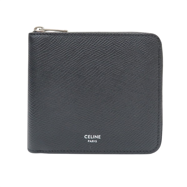 黑色 粒面牛皮 BI-FOLD 拉鍊短夾【CELINE 賽琳】 10J613BEN.38SI