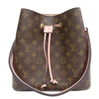 棕色原花帆布 粉色牛皮飾邊 NeoNoe MM 水桶包 兩用包【LOUIS VUITTON LV 路易威登】 M44022