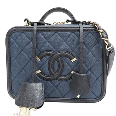 藍色 菱格紋 荔枝牛皮 鏈帶肩背包【CHANEL 香奈兒】 A93343