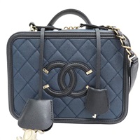 藍色 菱格紋 荔枝牛皮 CC Filigree Vanity Case 鏈帶肩背包 無卡【CHANEL 香奈兒】 A93343