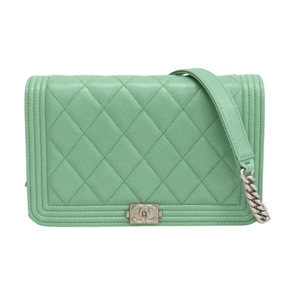 綠色牛皮 菱格紋 荔枝紋 BOY 肩背包 AP1117【CHANEL 香奈兒】 AP1117