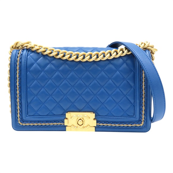 藍色 菱格紋 羊皮 Boy25 金鏈 肩背包【CHANEL 香奈兒】 A67086
