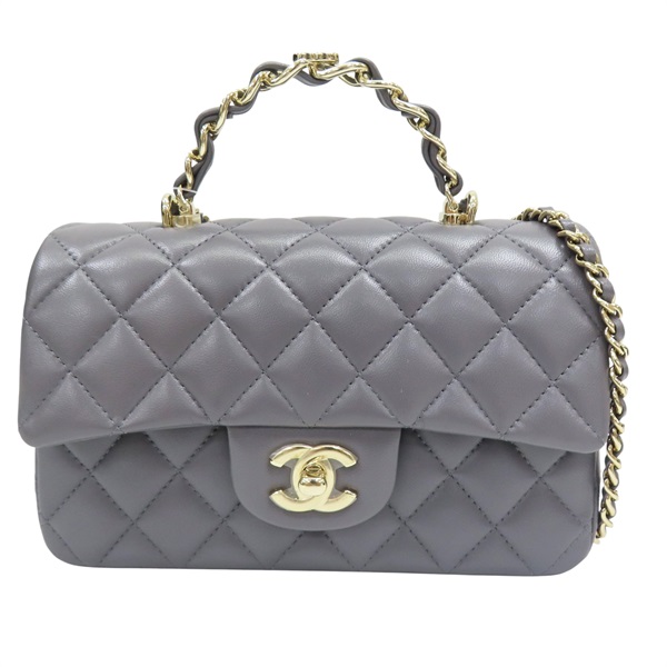 灰色 菱格紋 羊皮 鏈帶肩背包 淡金釦【CHANEL 香奈兒】 AS2431