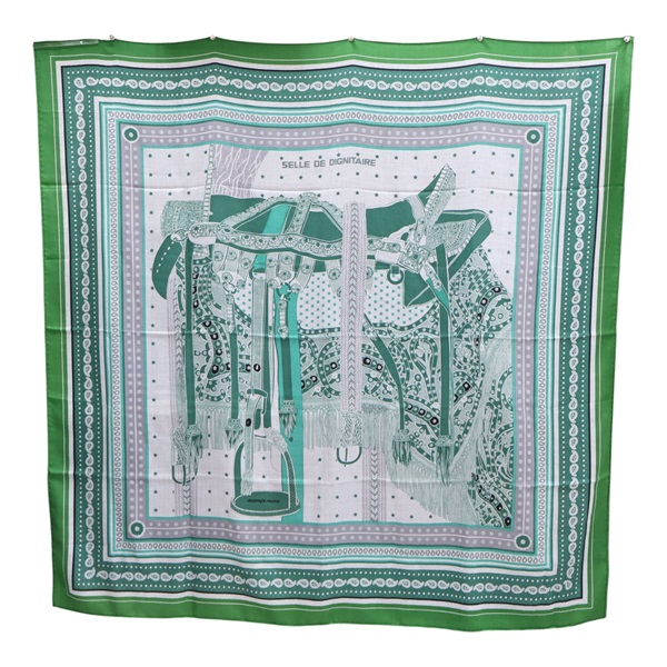 綠色 絲綢 羊絨 Carre 方巾 140x140【HERMES 愛馬仕】