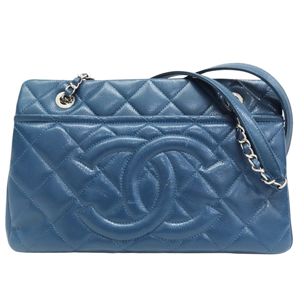 藍色 菱格紋 荔枝牛皮 CC Timeless 肩背包 銀釦【CHANEL 香奈兒】 A67294
