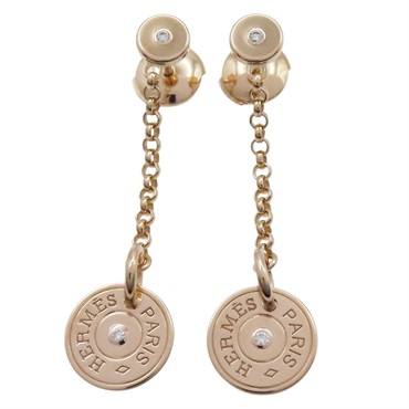 18K玫瑰金 Exlibris 針式耳環【HERMES 愛馬仕】