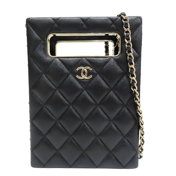 黑色 菱格紋 荔枝牛皮 鍊帶 肩背包 淡金釦【CHANEL 香奈兒】 AS3314