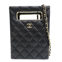 黑色 菱格紋 荔枝牛皮 鍊帶 肩背包 淡金釦【CHANEL 香奈兒】 AS3314