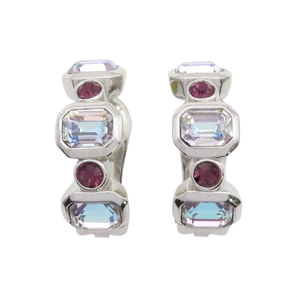 藍/粉色 水晶 鍍銀 夾式耳環【Dior 迪奧 】