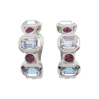 藍/粉色 水晶 鍍銀 夾式耳環【Dior 迪奧 】