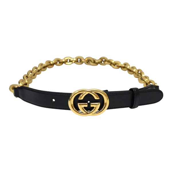 黑色牛皮 金鏈 皮帶 657898【GUCCI 古馳】 657898