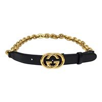 黑色牛皮 金鏈 皮帶 657898【GUCCI 古馳】 657898